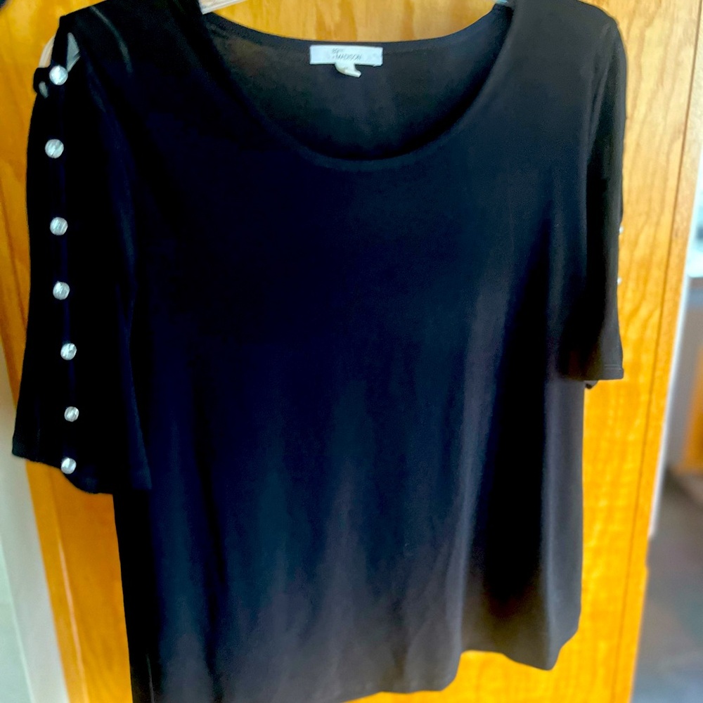 89th Madison black blouse with rhinestone sleeves